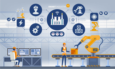 Wall Mural - Industry 4.0 Smart factory concept. Technology vector illustration