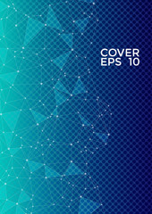 Global network connection geometric grid. Network nodes information technology concept. Vector cover page layout. 