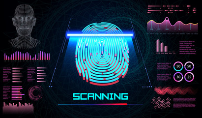 Aufkleber - Finger Scan in Futuristic Style. Biometric id with Futuristic HUD Interface. Fingerprint Scanning Technology Concept Illustration. Identification System Scanning.