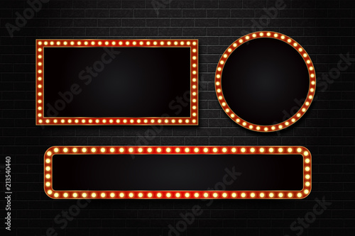 Fotomural Vector set of realistic isolated retro rectangle neon marquee billboard for decoration and covering on the wall background
