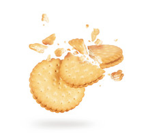 Biscuits Crushed Into Pieces Close-up Isolated On A White Background