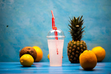 Exotic tropical drink with pineapples