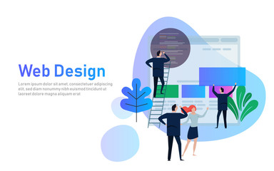 Wall Mural - vector illustration. web design creative teamwork. people are building a business project on the int