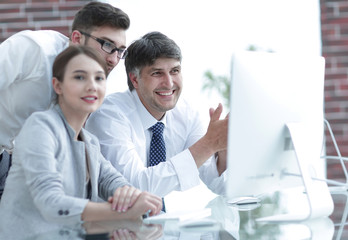 Sticker - Business team discussing information sitting at the desk