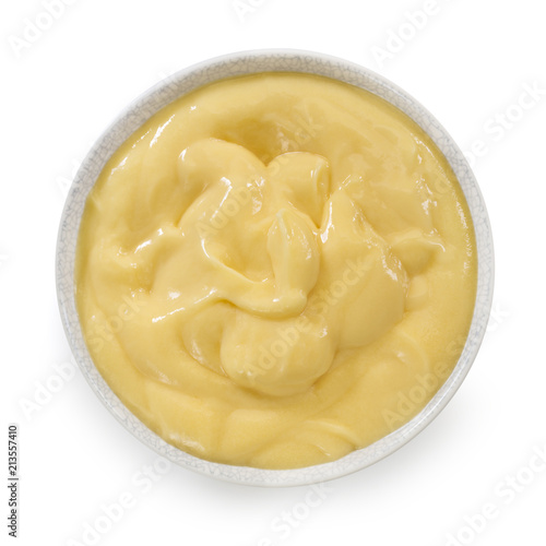 Fotografía Bowl of Vanilla Custard Top View Isolated on White