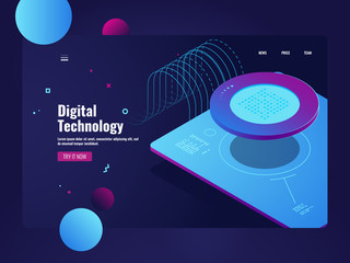 Wall Mural - incoming big data flow, digital information processing, server room, datacenter and database icons, 