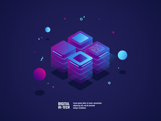 Wall Mural - digital business concept, server room, datacenter and database icon, technology object, web hosting 
