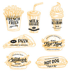 Canvas Print - Fast food sketch icons and promo signs vector