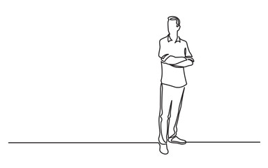 Wall Mural - continuous line drawing of standing man with crossed arms