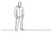 continuous line drawing of standing young guy in shirt and jeans