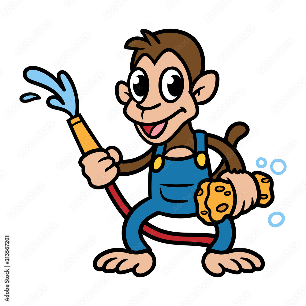 Cartoon Monkey With Hose and Sponge Stock Vector | Adobe Stock