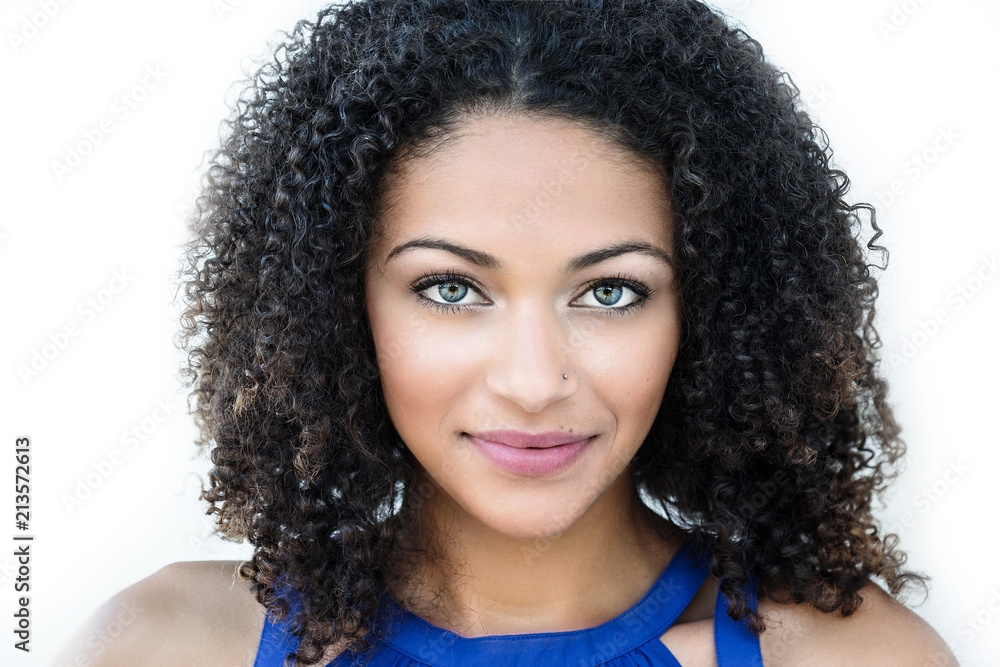 Beautiful Young Blue Eyed African American Woman with Curly Hair Stock ...