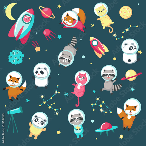 Cuadros en Lienzo Space animal icon set vector illustration