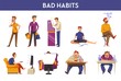 People bad habits and behavior vector icons