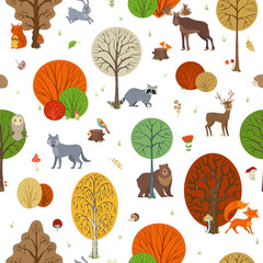 Wall Mural - Vector autumn woodland seamless pattern.