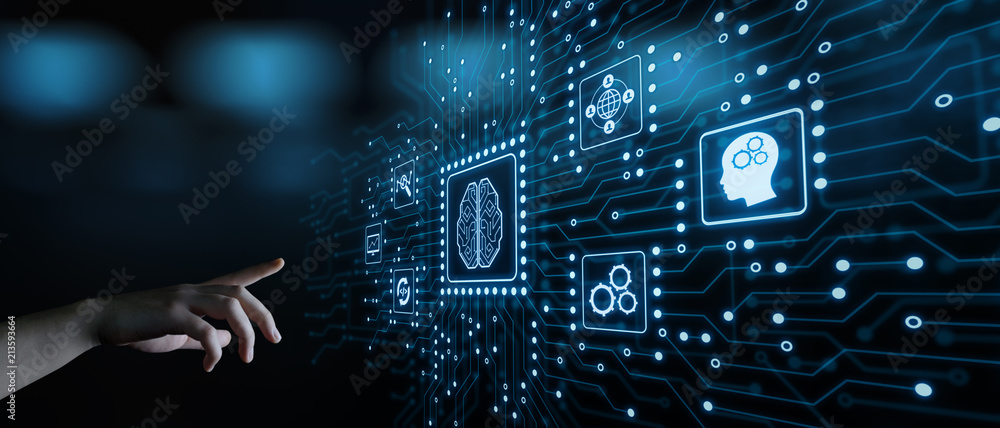 Artificial intelligence Machine Learning Business Internet Technology Concept - obrazy, fototapety, plakaty 