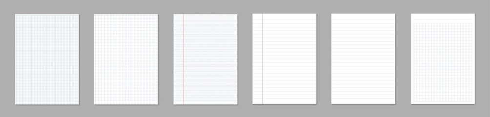 creative vector illustration of realistic square, lined paper blank sheets set isolated on transpare