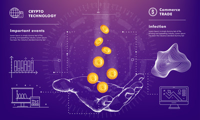 Wall Mural - crypto online commerce. mining bitcoin technology on autonomic computing program and trade platform.