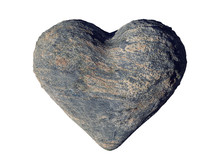 Natural Grey Stone Heart, Romantic Shaped Rock, Isolated On White Background