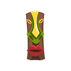 Sticker - Tribal ethnic mask, carved wooden statue cartoon vector Illustration