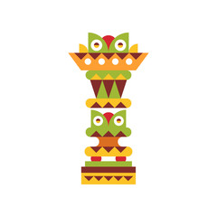 Wall Mural - Religious totem pole, native cultural tribal symbol vector Illustration on a white background