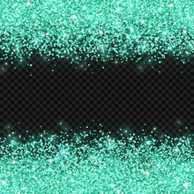 Turquoise Glitter On Dark Transparent Background. Vector