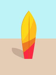 Wall Mural - Colorful Surfboard in Hot Sand Vector Illustration