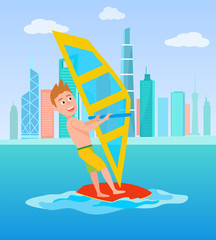 Wall Mural - Windsurfing Summer Sport, Vector Illustration