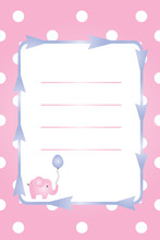 Baby Girl Card - Baby Shower - Party Invitation - Christening Invitation With Pink Elephant