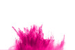 Abstract pink dust explosion on white background. abstract colored powder splatted on white background, Freeze motion of pink powder exploding.