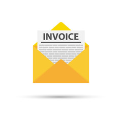 Poster - Invoice icon vector, email message received with bill document, flat style open envelope with invoice paper blank