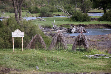 Wall Mural - Ancient camp of native people in Tierra del Fuego National Park, Patagonia, Argentina