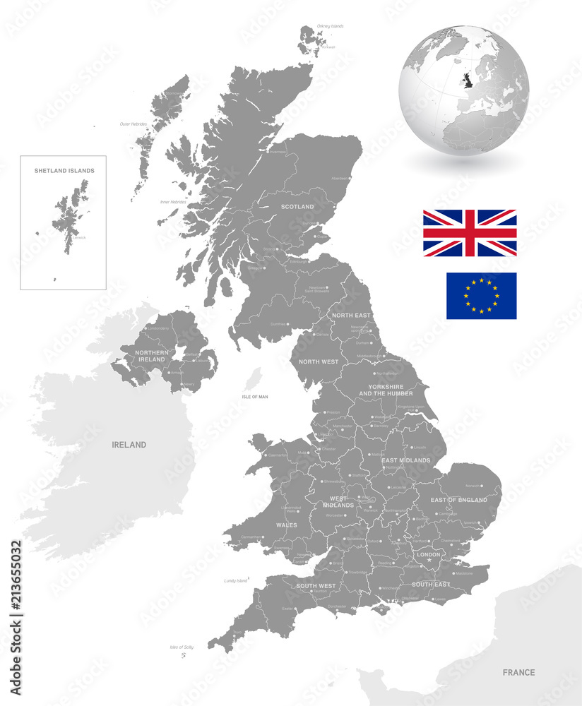 Grey Vector Political Map of the UK Stock Vector | Adobe Stock