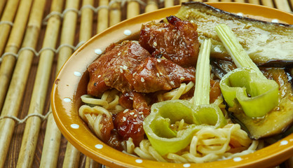 Sticker -  caramelized pork ramen noodle soup