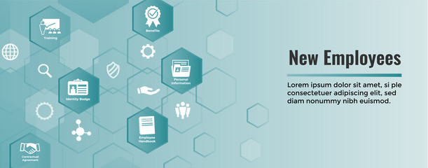 Wall Mural - New Employee Hiring Process icon set  w handbook, checklist, etc