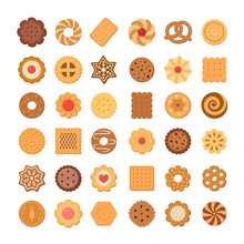 Big Set Of Cookies And Biscuits. Isolated On White Background. Vector Illustration.
