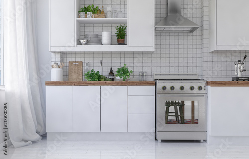 Kitchen With Oven And Curtains Covering Windows Buy This Stock