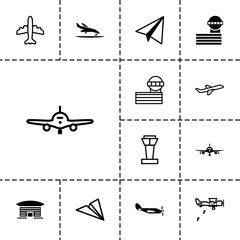 Wall Mural - Collection of 13 aviation filled and outline icons