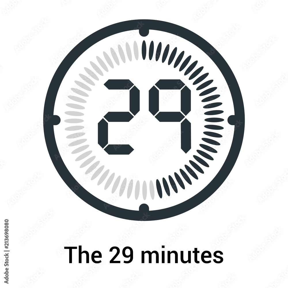 The 29 minutes icon isolated on white background, clock and watch ...