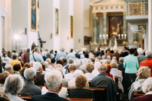 Group Of Old People Parishioners In Cathedral Church