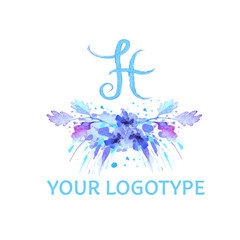 Wall Mural - flower logo with watercolor brush lettering. Vector illustration
