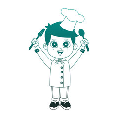 Sticker - Cute chef boy cartoon with utensils vector illustration graphic design