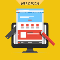 Flat vector illustration of web design and development concepts. Elements for mobile and web applications. 