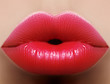 © marinafrost - Closeup kiss red lip makeup. Beautiful plump full lips on female face. Clean skin, fresh make-up. Bright lips