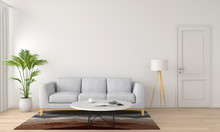 Grey Sofa And Lamp In White Living Room, 3D Rendering