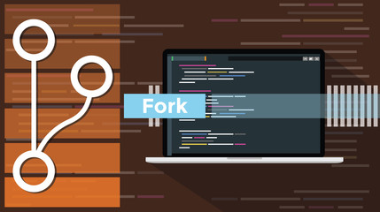 Wall Mural - fork git concept with the icon line style and computer laptop programming script code