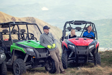 Friends Driving Off-road With Quad Bike Or ATV And UTV Vehicles