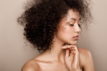 Fashion Studio Portrait Of Beautiful African American Woman With Perfect Smooth Glowing Skin
