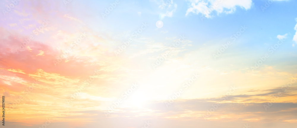 Background of colorful sky concept: Dramatic sunset with twilight color sky and clouds - obrazy, fototapety, plakaty 