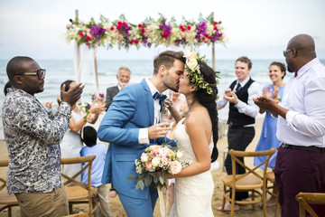 Wall Mural - Young Caucasian couple's wedding day